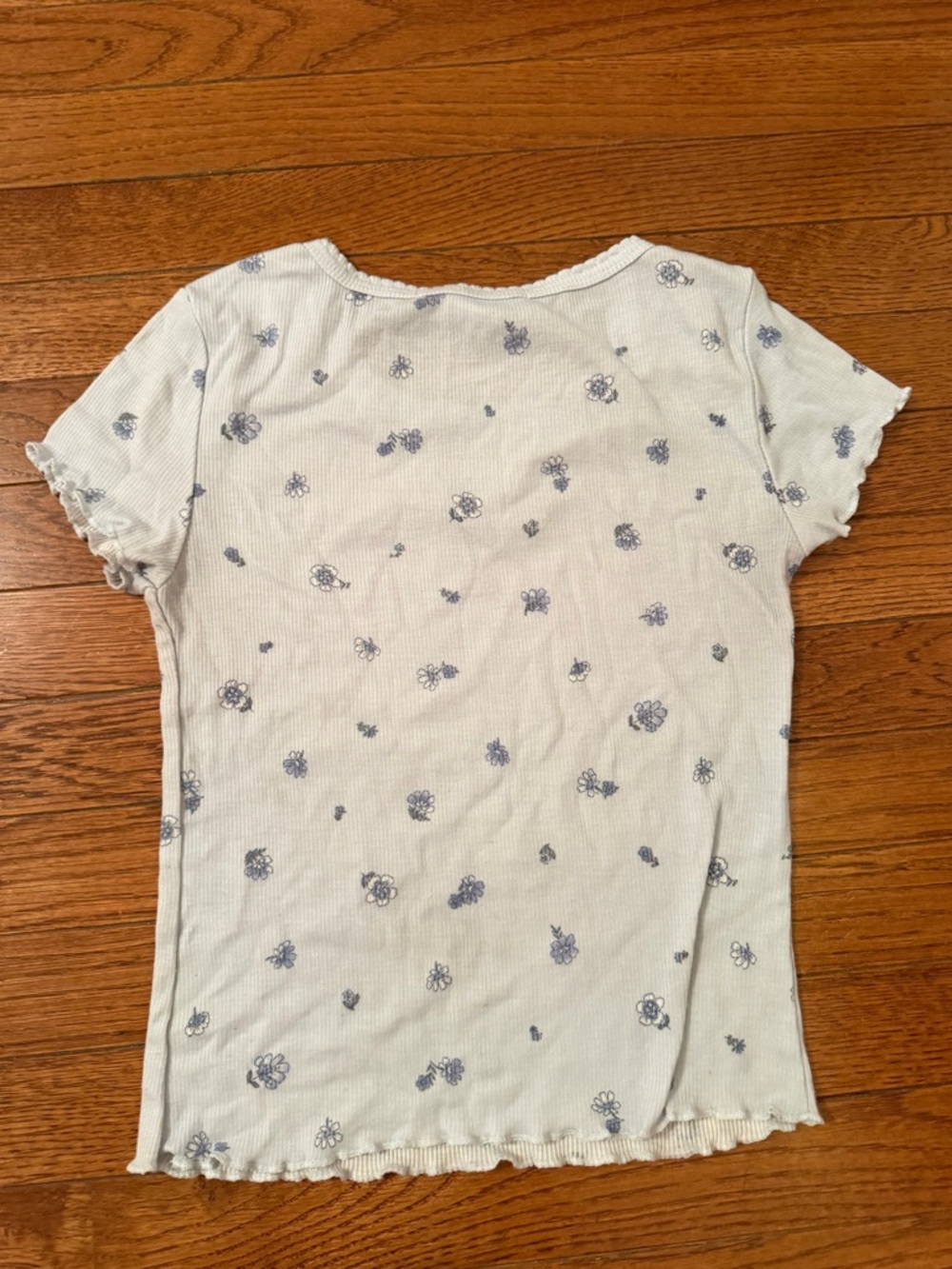 Hippie Rose White Ribbed Tee with Blue Floral Dots